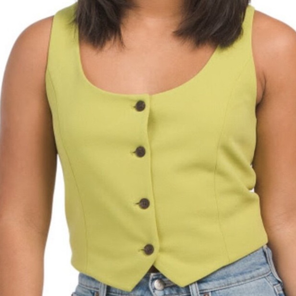 RACHEL ZOE Stretch Crepe Sleeveless Lined Vest Top - Scoop Neck Button Front